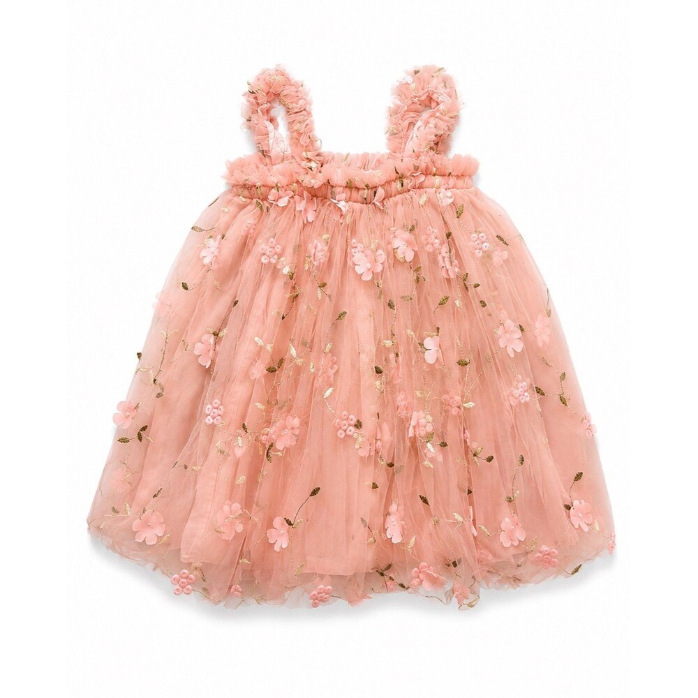 Boutique Girls Blush Pink Floral Embroidered Tulle Dress – 18M